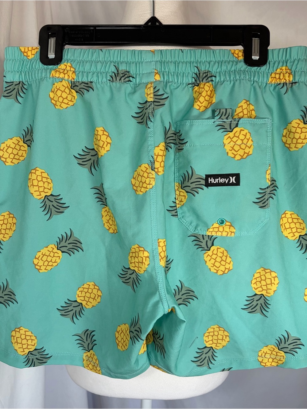 Hurley Men's Pineapple Print Unlined Swim Trunks Aqua with Yellow Size Med Beach - Picture 6 of 7